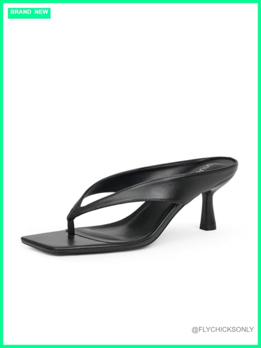 Square Toe Thong Kitten Heel Sandals Faux Leather Slip On Heels